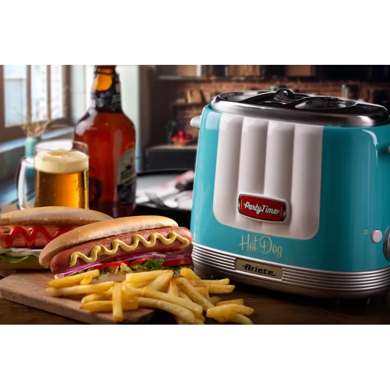 Ariete 206 Hot-Dog-Maker Party Time, 650 W, azul, tostadora de perritos calientes, azul claro, 2 uds., 650 W, 160 mm, 270 mm