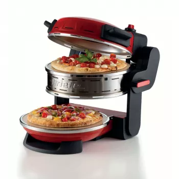Ariete 927 Pizzeria, horno doble para pizza, 2 pizzas en 4 minutos, 2300 W, 2 piedras refractarias, 2 termostatos, diámetro 32 cm, 5 niveles de cocción, 2 palas de acero inoxidable, rojo