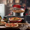 Ariete 927 Pizzeria, horno doble para pizza, 2 pizzas en 4 minutos, 2300 W, 2 piedras refractarias, 2 termostatos, diámetro 32 cm, 5 niveles de cocción, 2 palas de acero inoxidable, rojo