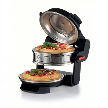 Ariete 927 Pizzeria , horno doble para pizza, 2 pizzas en 4 minutos, 2300 W, 2 piedras refractarias, 2 termostatos, diámetro 32 cm, 5 niveles de cocción, 2 palas de acero inoxidable, rojo