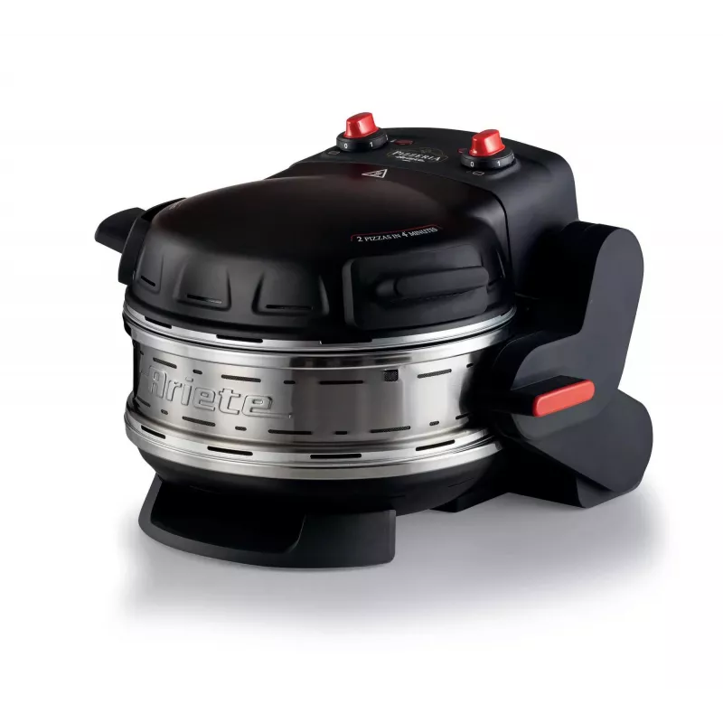 Ariete 927 Pizzeria , horno doble para pizza, 2 pizzas en 4 minutos, 2300 W, 2 piedras refractarias, 2 termostatos, diámetro 32 cm, 5 niveles de cocción, 2 palas de acero inoxidable, rojo