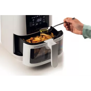 Ariete 4626 Airy Fryer 6L, freidora de aire, 1300 W, capacidad 6 l, capacidad de cámara 2,5 kg, 8 programas preestablecidos, temperatura hasta 200 °C, cesta transparente para controlar la cocción, negro