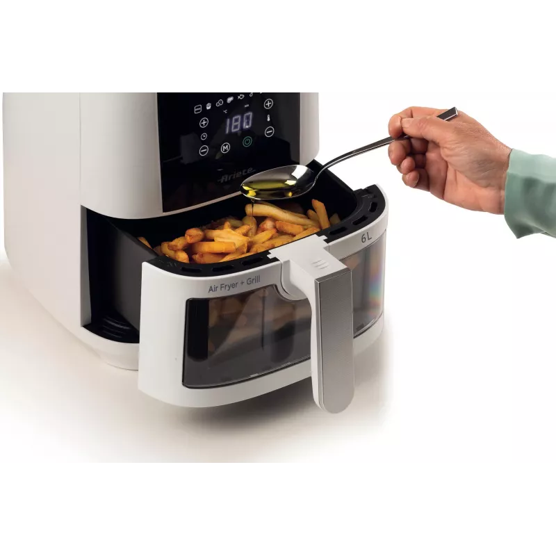 Ariete 4626 Airy Fryer 6L, freidora de aire, 1300 W, capacidad 6 l, capacidad de cámara 2,5 kg, 8 programas preestablecidos, temperatura hasta 200 °C, cesta transparente para controlar la cocción, negro