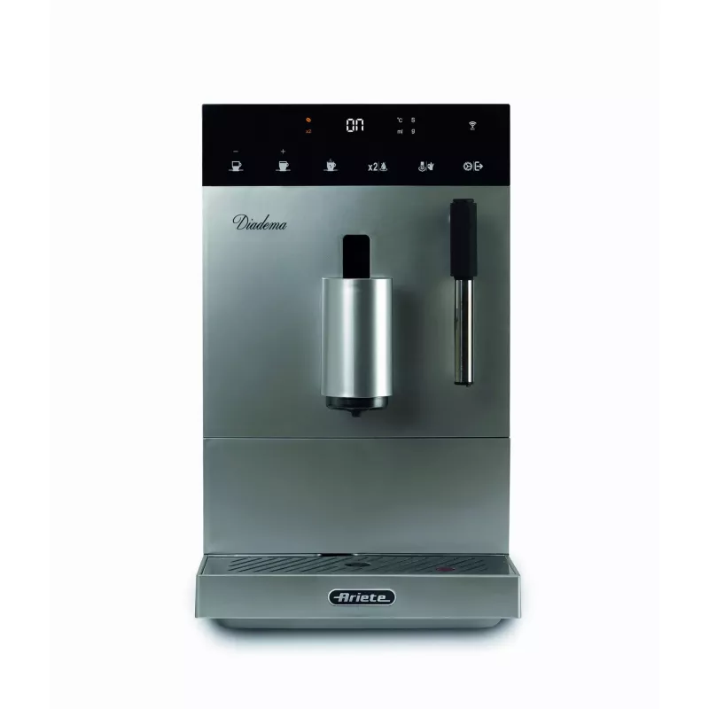 Ariete 1452 Diadema, cafetera automática, 1350 W, presión 19 bar, para café, americano y agua caliente, boquilla para cappuccino, indicador LED, salida ajustable, plata