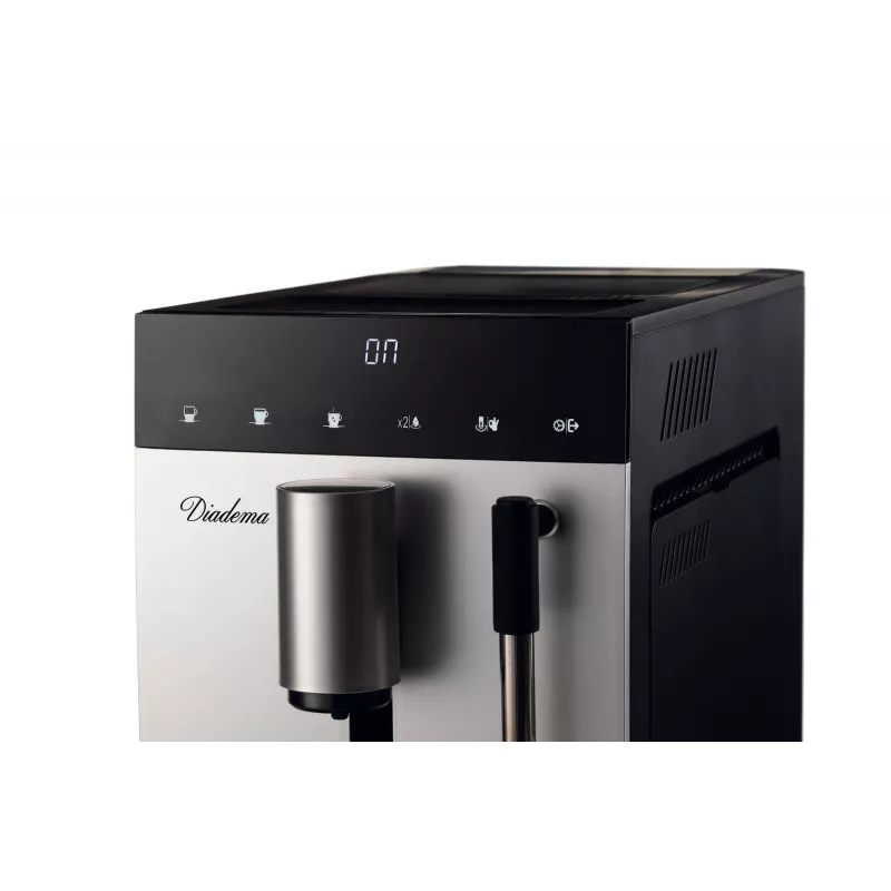 Ariete 1452 Diadema, cafetera automática, 1350 W, presión 19 bar, para café, americano y agua caliente, boquilla para cappuccino, indicador LED, salida ajustable, plata