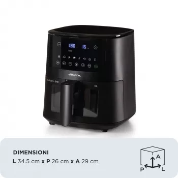 Ariete 4633, freidora de aire 4L, 1400W, capacidad 4L, 9 programas, función shake y grill, temperatura hasta 200°C, negro