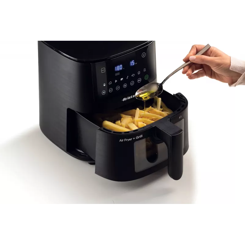Ariete 4633, freidora de aire 4L, 1400W, capacidad 4L, 9 programas, función shake y grill, temperatura hasta 200°C, negro
