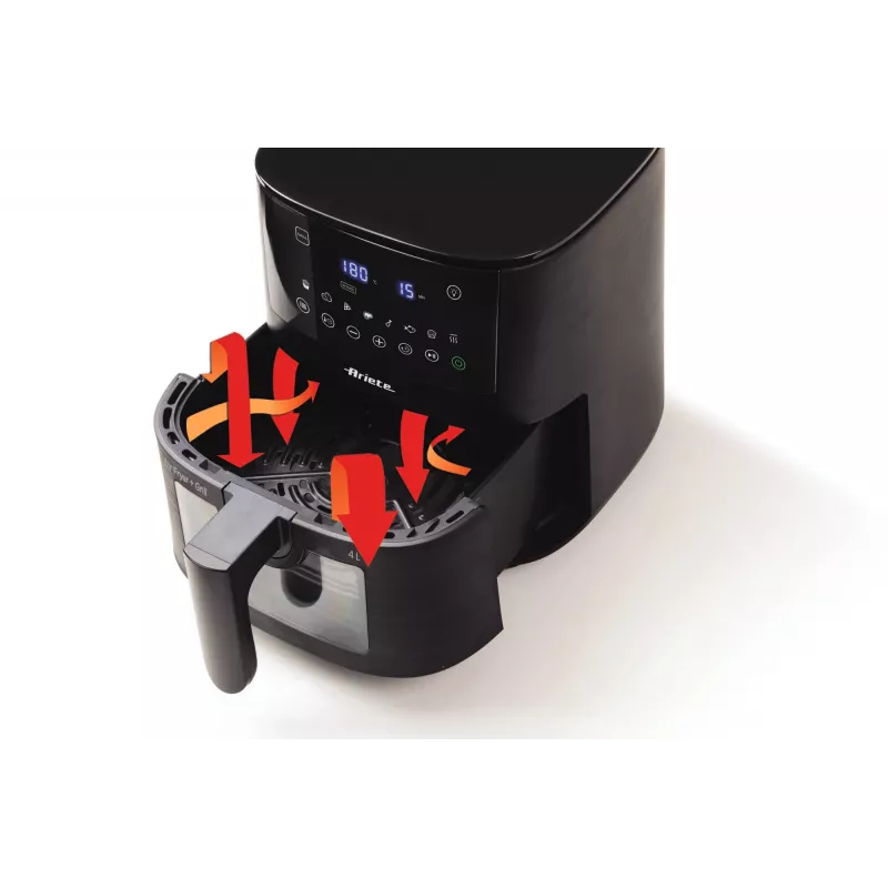 Ariete 4633, freidora de aire 4L, 1400W, capacidad 4L, 9 programas, función shake y grill, temperatura hasta 200°C, negro