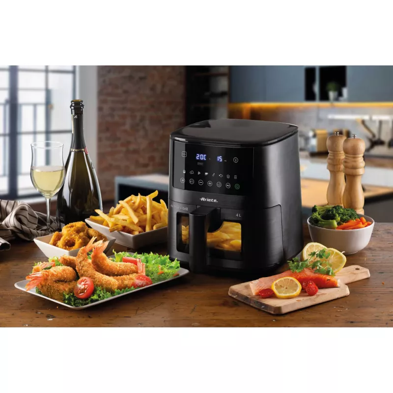 Ariete 4633, freidora de aire 4L, 1400W, capacidad 4L, 9 programas, función shake y grill, temperatura hasta 200°C, negro