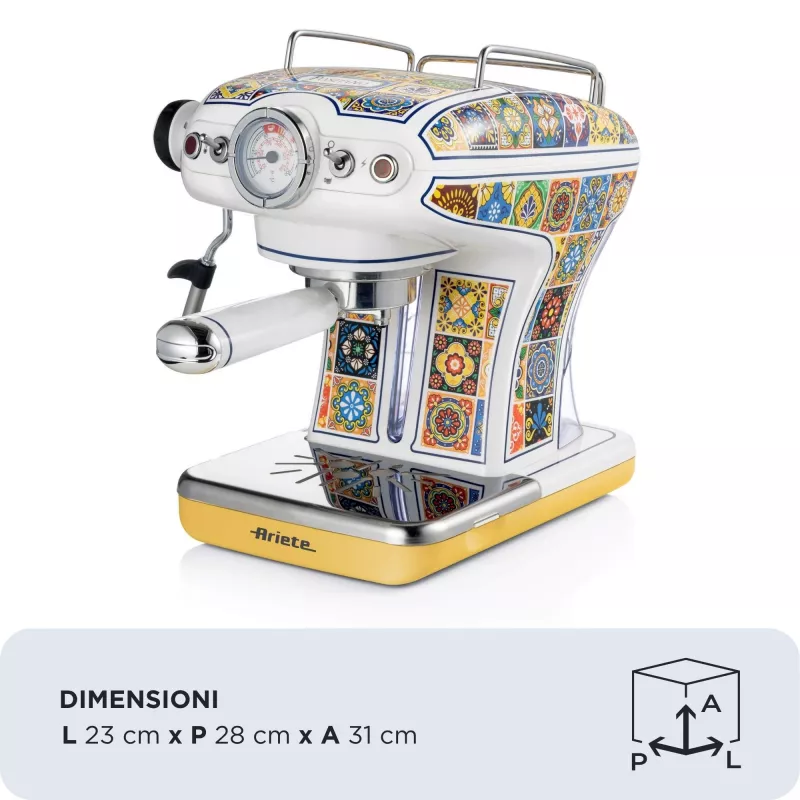 Ariete 1389 Positano cafetera, 850 W, capacidad del depósito 0,9 l, filtro para 1 o 2 tazas, bandeja recogegotas, espumador de leche