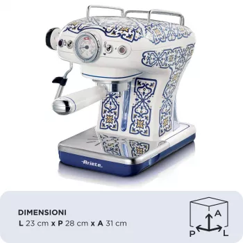 Ariete 1389 Capri cafetera, 850 W, capacidad del depósito 0,9 l, filtro para 1 o 2 tazas, bandeja recogegotas, espumador de leche