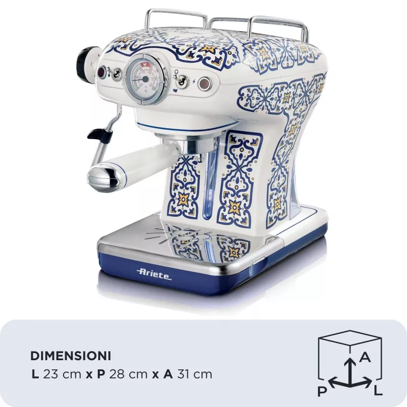 Ariete 1389 Capri cafetera, 850 W, capacidad del depósito 0,9 l, filtro para 1 o 2 tazas, bandeja recogegotas, espumador de leche