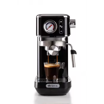 Ariete 1381 cafetera con manómetro, apta para café molido y cápsulas ESE, 1300 W, depósito de agua 1,1 l, presión 15 bar, filtro para ½ taza, boquilla para cappuccino, negro