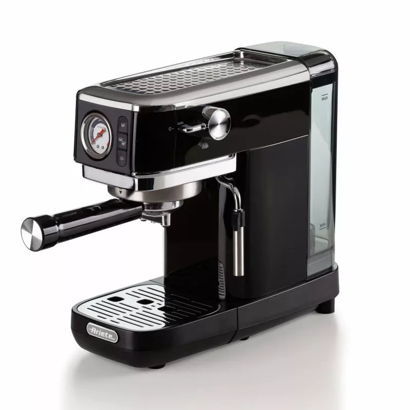 Ariete 1381 cafetera con manómetro, apta para café molido y cápsulas ESE, 1300 W, depósito de agua 1,1 l, presión 15 bar, filtro para ½ taza, boquilla para cappuccino, negro