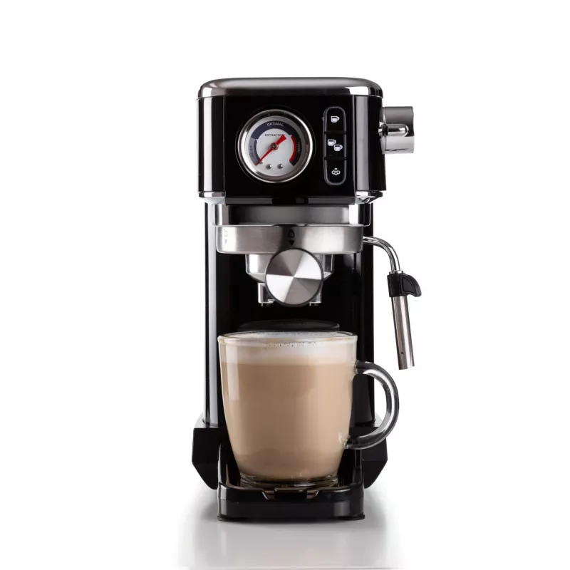 Ariete 1381 cafetera con manómetro, apta para café molido y cápsulas ESE, 1300 W, depósito de agua 1,1 l, presión 15 bar, filtro para ½ taza, boquilla para cappuccino, negro