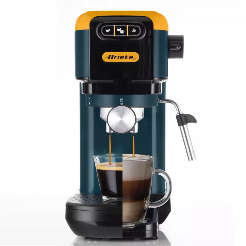 Ariete 1399 cafetera espresso, para café molido y cápsulas ESE, 1300 W, capacidad 1,1 l, presión 15 bar, filtros para 1, 2 tazas y cápsulas ESE, cappuccino, amarillo