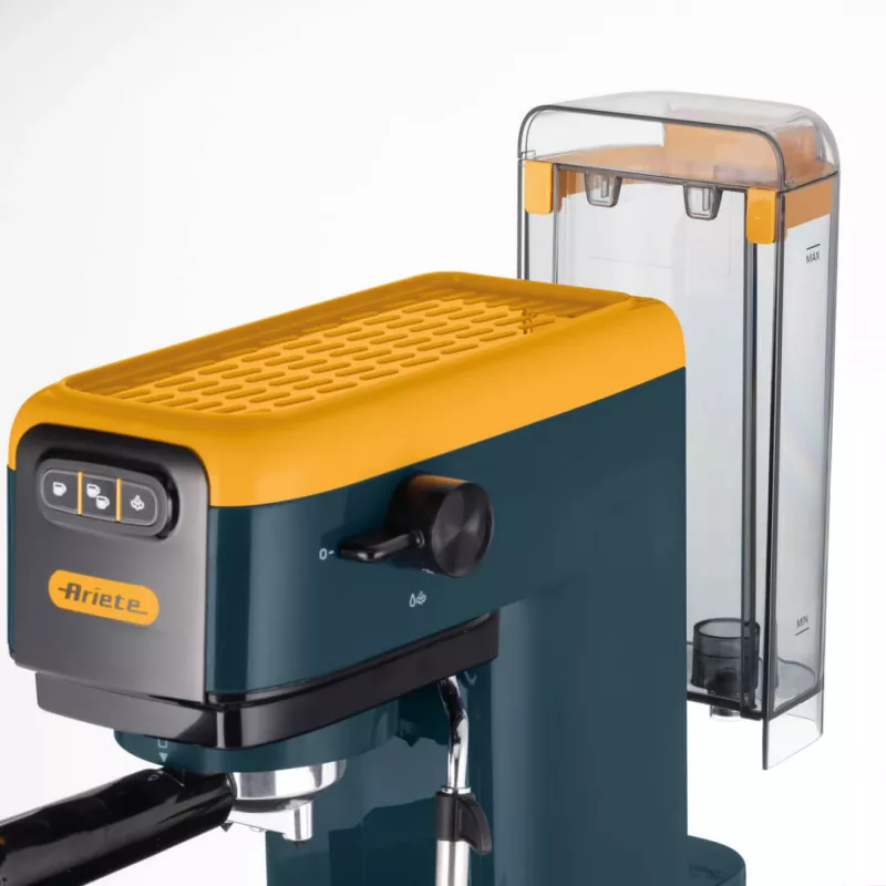 Ariete 1399 cafetera espresso, para café molido y cápsulas ESE, 1300 W, capacidad 1,1 l, presión 15 bar, filtros para 1, 2 tazas y cápsulas ESE, cappuccino, amarillo