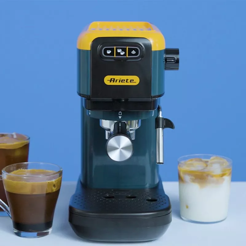 Ariete 1399 cafetera espresso, para café molido y cápsulas ESE, 1300 W, capacidad 1,1 l, presión 15 bar, filtros para 1, 2 tazas y cápsulas ESE, cappuccino, amarillo