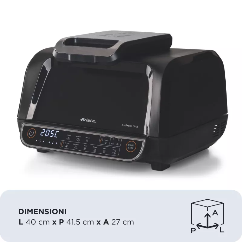 Ariete 4635 Air Fryer Grill, freidora de aire y grill, parrilla para steak, 1700 W, capacidad 8 l, freír y asar, 8 funciones de cocción, temporizador, negro