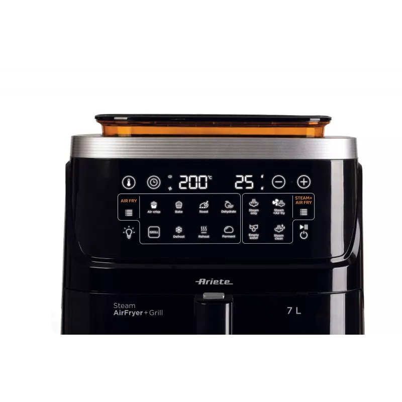 Ariete 4636 freidora de aire con función de vapor + grill, 1700W, función deshidratar, 10 funciones de cocción, cesta transparente, temporizador, negro