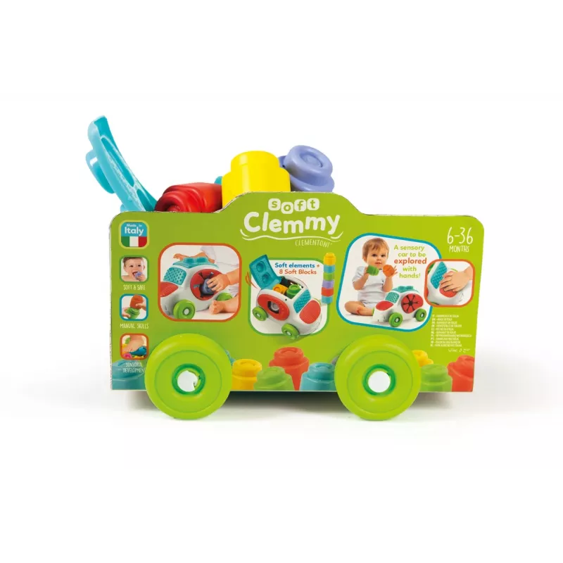 Un innovador coche con inserciones blandas, como los bloques Clemmy, para una experiencia estimulante que combina juego y descubrimiento sensorial.<br><br>Las inserciones blandas se pueden explorar y tocar para descubrir los distintos relieves y formas. Favorece el tacto y las habilidades manuales.<br><br>El techo del coche puede utilizarse como base para apilar los bloques Clemmy…