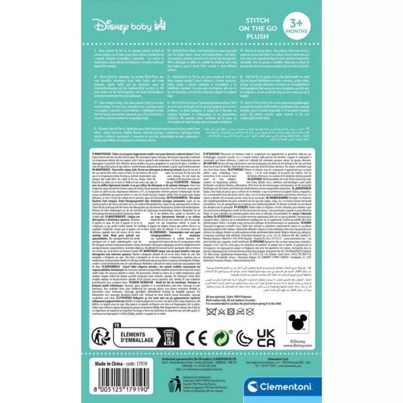 Clementoni Disney Baby Stitch Soft Rattle bebé juguete colgante