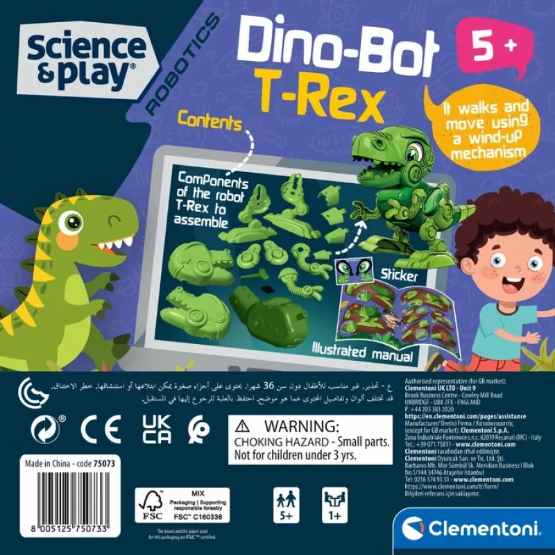Clementoni Science & Play Dino Bot T-Rex Junior, robot dinosaurio, 5 años