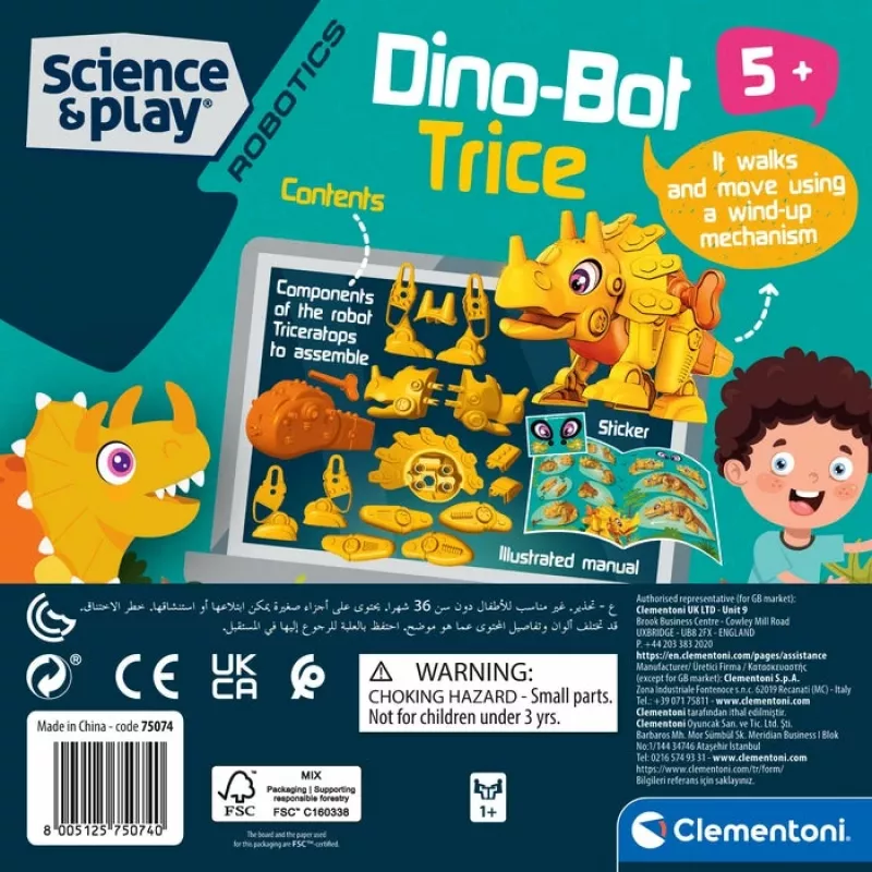Clementoni Dino Bot Triceratops Junior, robot dinosaurio, 5 años