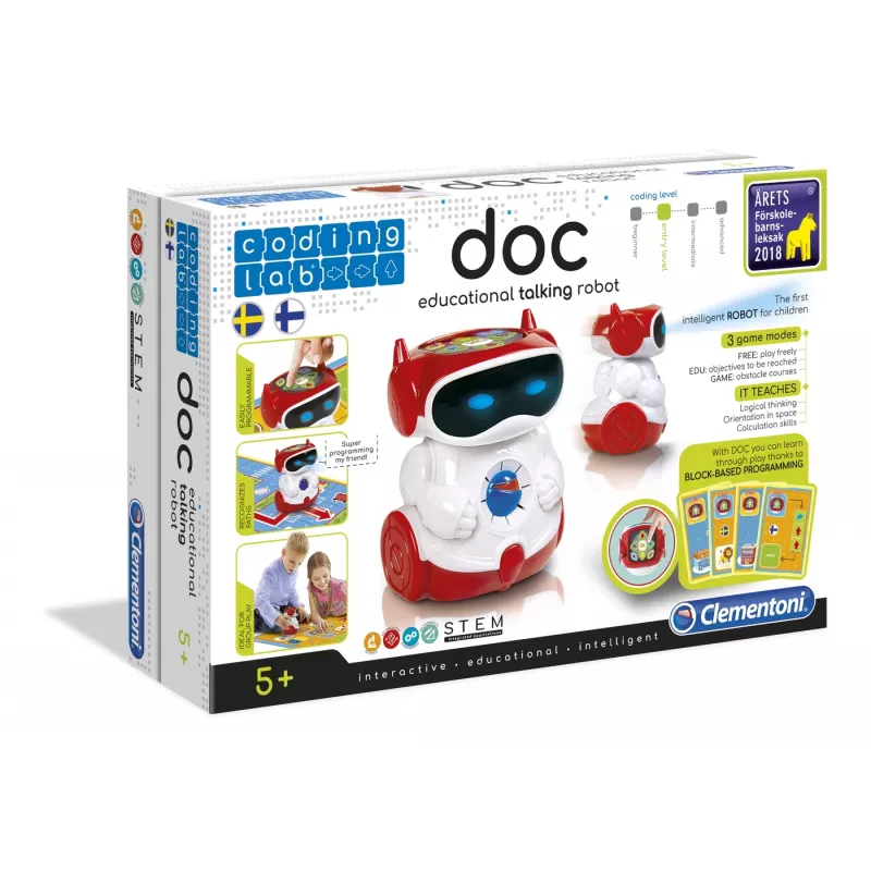 Clementoni DOC - Robot educativo parlante, robot programable, 5 años, rojo, blanco