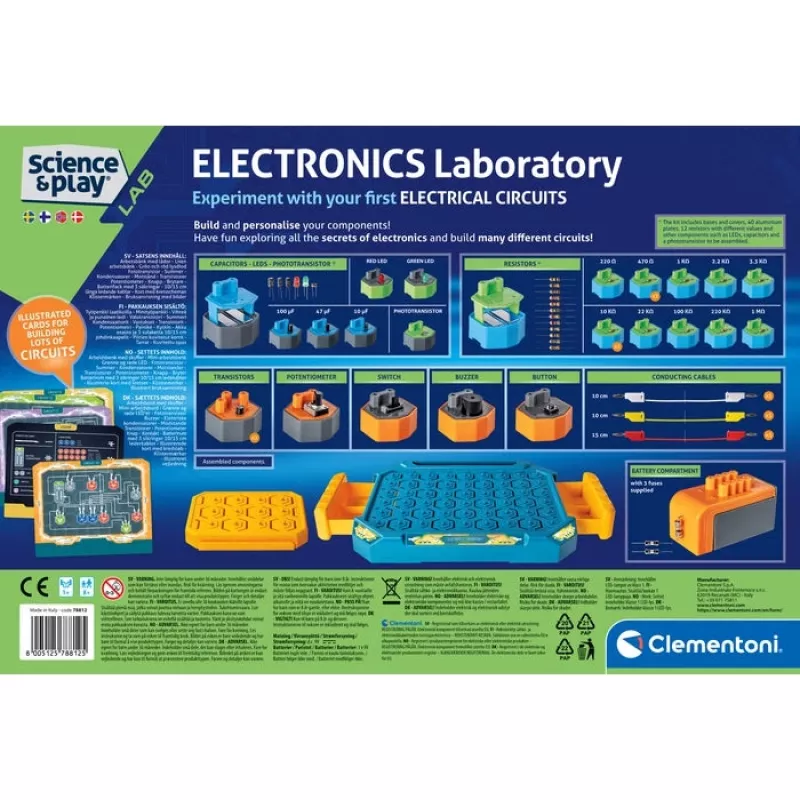 Clementoni Science & Play Laboratorio de electrónica, kit de experimentos, electricidad, 8 años, colores variados