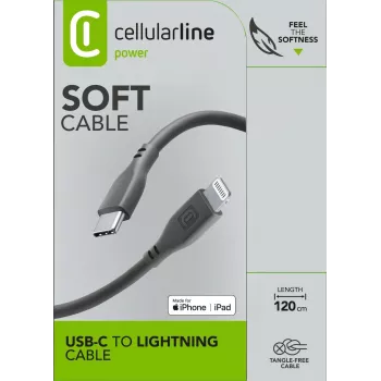 Cellularline cable Soft 120 cm – USB-C a Lightning, cable Soft-Touch