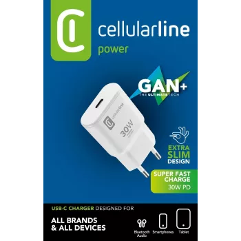 Cellularline GAN Wall Charger USB-C 30W PD USB-C 30W PD cargador de pared con tecnología GaN