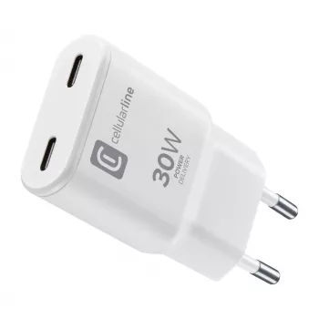 Cellularline GAN cargador de pared 2xUSB-C 30W PD cargador de pared 2xUSB-C 30W PD con tecnología GaN
