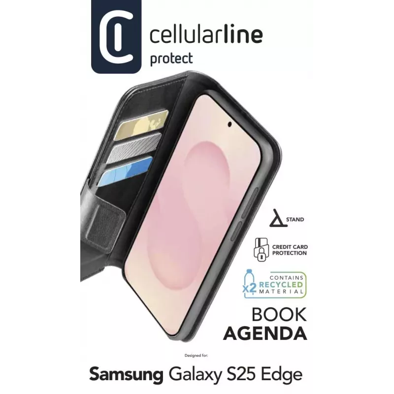 Cellularline Book Agenda Galaxy S25 Edge funda tipo libro de piel sintética con cierre magnético