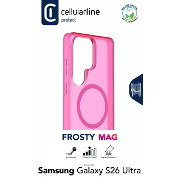 Cellularline FROSTY MAG - Galaxy S26 Ultra funda semitransparente con superficie mate y bordes de color, compatible con el ecosistema Qi2 y accesorios magnéticos para Samsung.