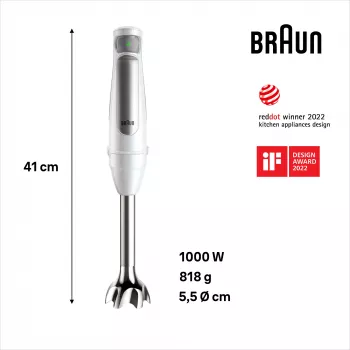 Braun MultiQuick 7 MQ7035IWH 0,6 L batidora de brazo 1000 W acero inoxidable, blanco
