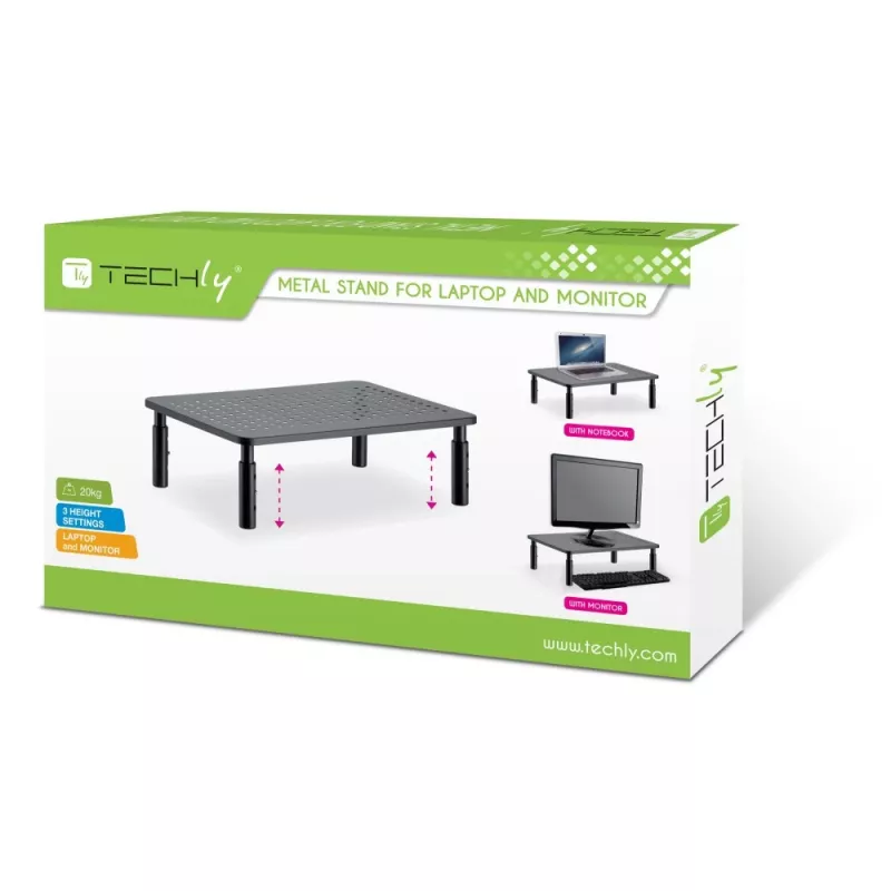 Techly Soporte de escritorio para monitor/portátil Negro, De pie, 20 kg, Ajuste de altura, Negro