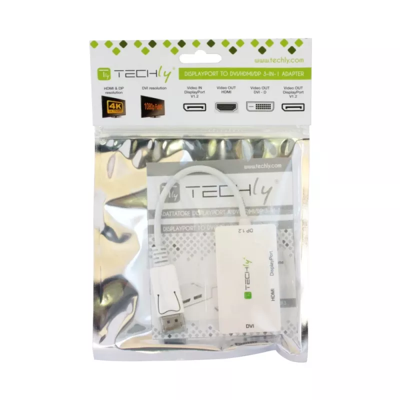 Techly IADAP DP-COMBOF3 Adaptador de cable de vídeo DisplayPort DisplayPort + DVI + HDMI Blanco