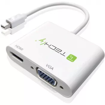 Techly Adaptador Mini DisplayPort a HDMI/VGA, 0,15 m, Mini DisplayPort, HDMI + VGA (D-Sub), Conector macho, Conector hembra, 1920 x 1200 píxeles
