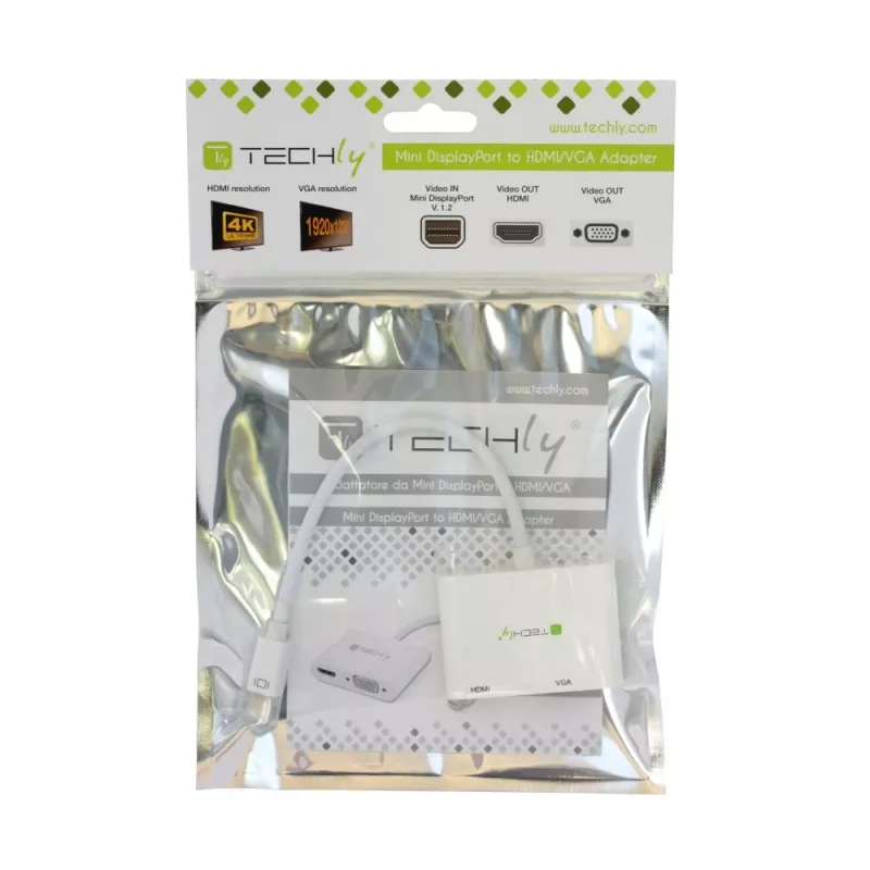 Techly Adaptador Mini DisplayPort a HDMI/VGA, 0,15 m, Mini DisplayPort, HDMI + VGA (D-Sub), Conector macho, Conector hembra, 1920 x 1200 píxeles