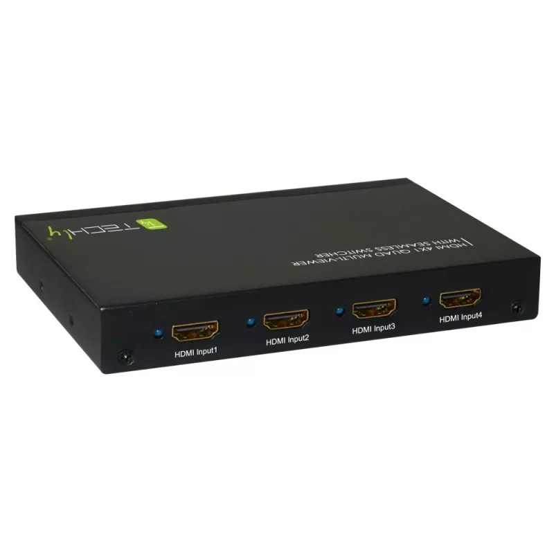 Techly Multivisor HDMI 4x1 con conmutador sin interrupciones, HDMI, Metal, Negro, 60 Hz, 1080p, 2,25 Gbit/s