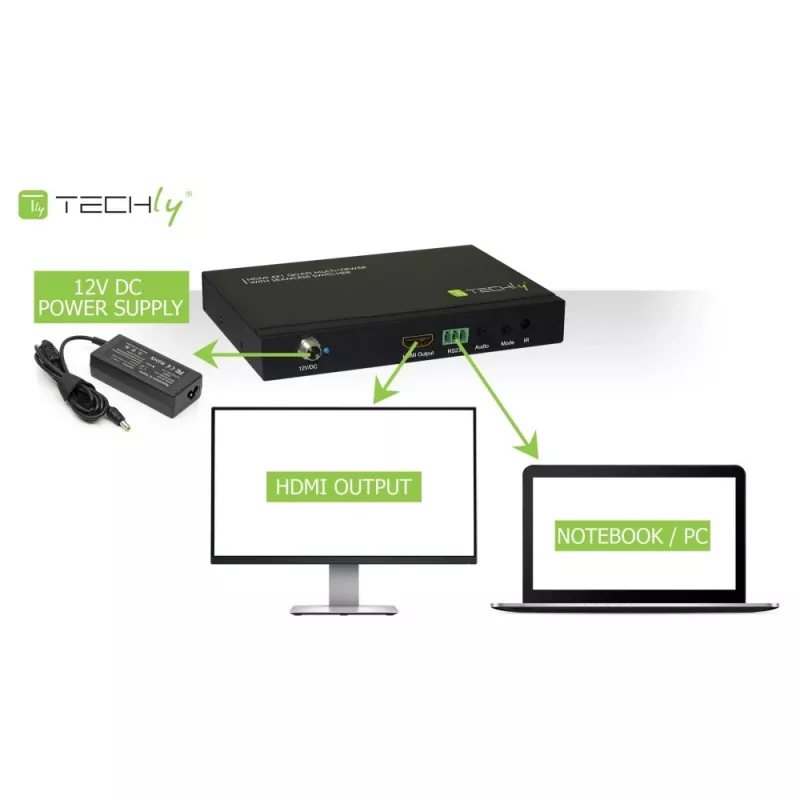 Techly Multivisor HDMI 4x1 con conmutador sin interrupciones, HDMI, Metal, Negro, 60 Hz, 1080p, 2,25 Gbit/s