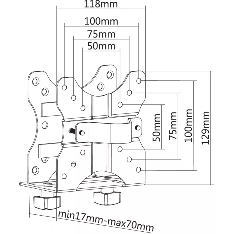 Techly Soporte ajustable para CPU bajo el escritorio, 5 kg, 75 x 75 mm, 100 x 100 mm, Negro