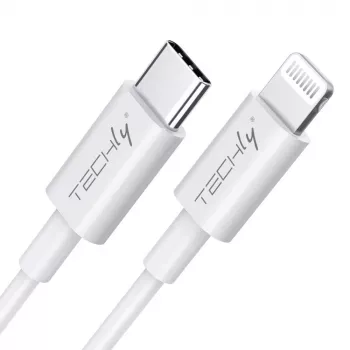Techly cable de carga y sincronización USB-C a Lightning 1 m blanco