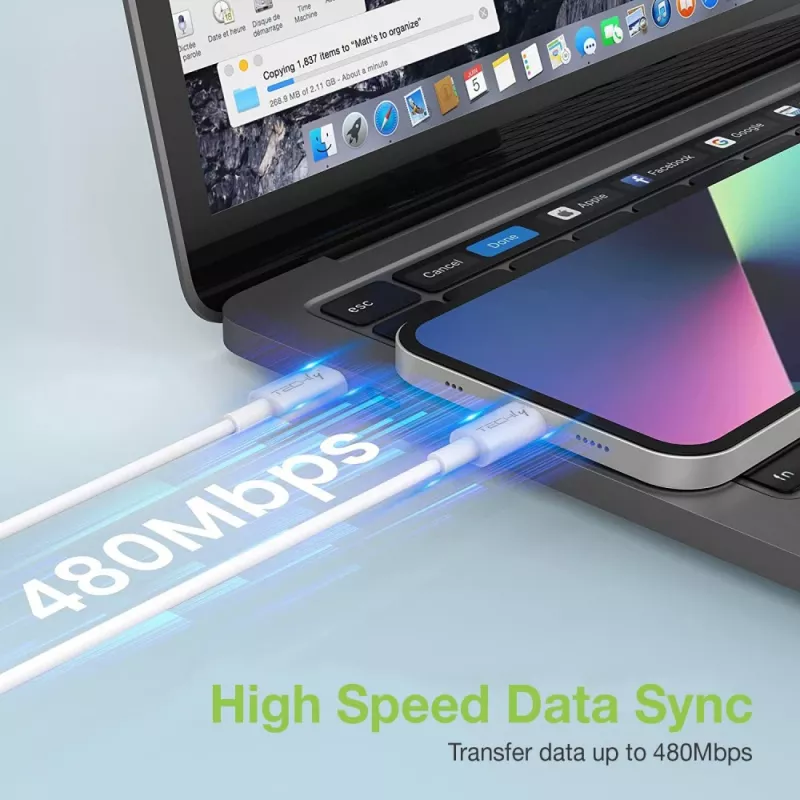 Techly cable de carga y sincronización USB-C a Lightning 1 m blanco