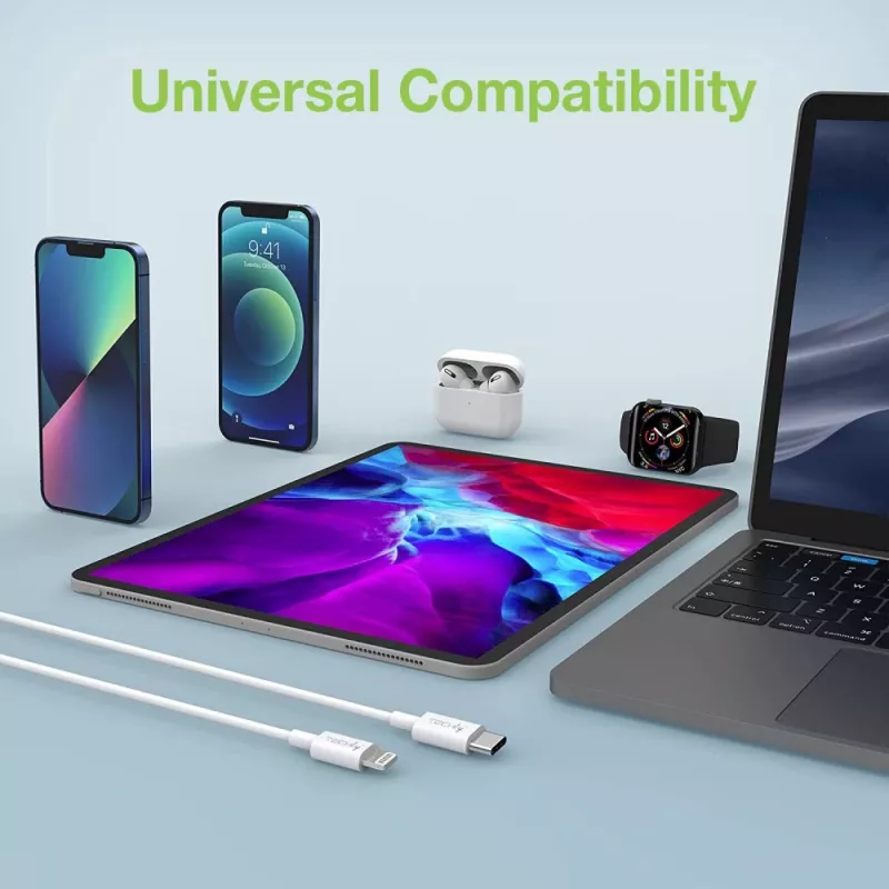Techly cable de carga y sincronización USB-C a Lightning 1 m blanco