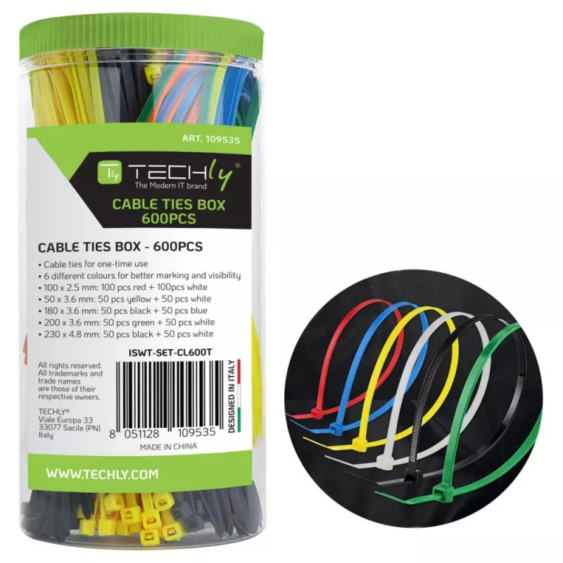 Techly ISWT-SET-CL600T bridas multiusos de nailon multicolor 600 uds.
