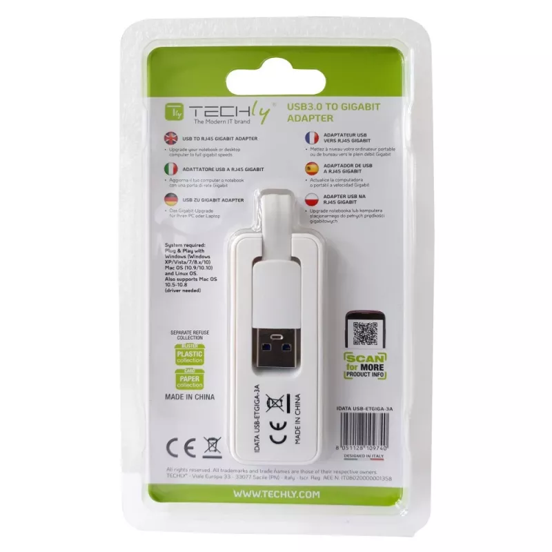 Techly IDATA USB-ETGIGA-3A Adaptador de red USB 3.0 Gigabit Ethernet