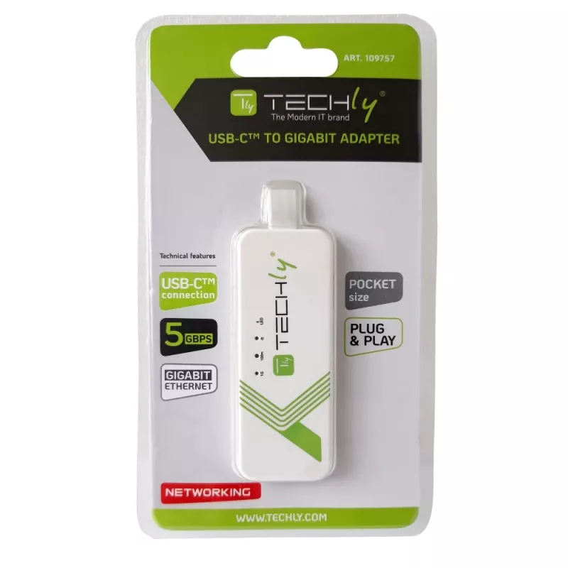 Techly Adaptador de USB 3.1 Type-C a RJ45 Gigabit Ethernet, blanco