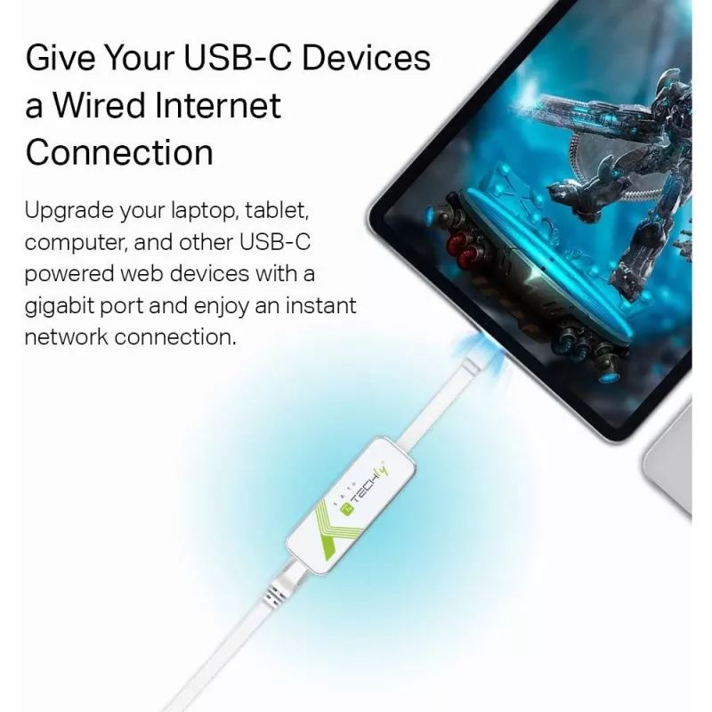 Techly Adaptador de USB 3.1 Type-C a RJ45 Gigabit Ethernet, blanco